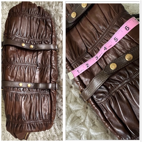 PRADA Nappa Gaufre Ruched Frame Large Bag Brown Soft Leather Tote Purse - Picture 13 of 16